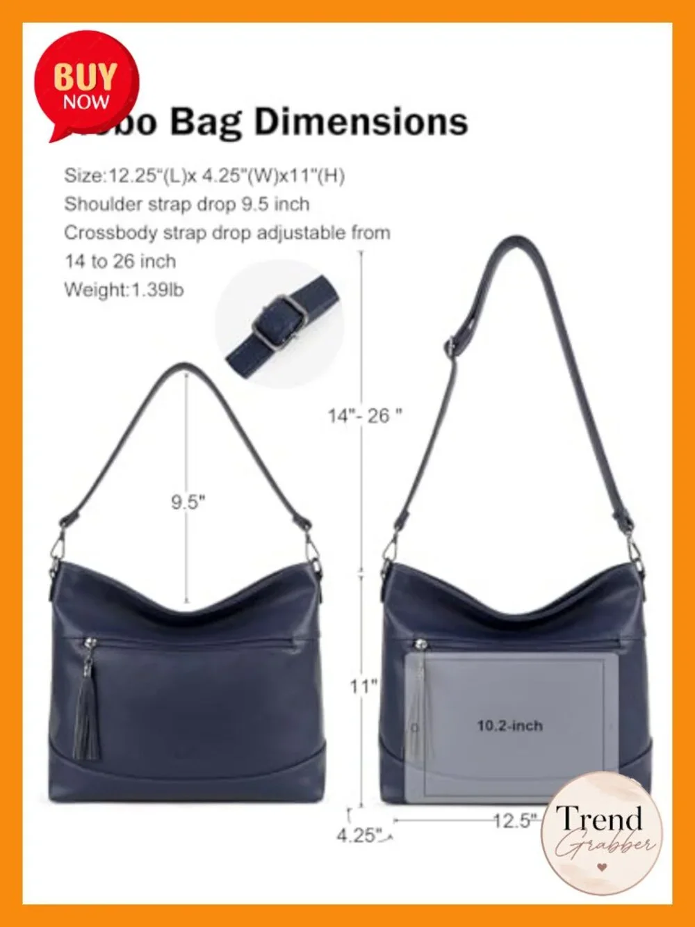 Faux Leather Hobo Crossbody Bag, 2-in-1 Convertible Purse with Shoulder Strap,